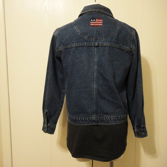 Agapo Denim Jeans Jacket Embroidered USA Flag - Picture 3 of 11